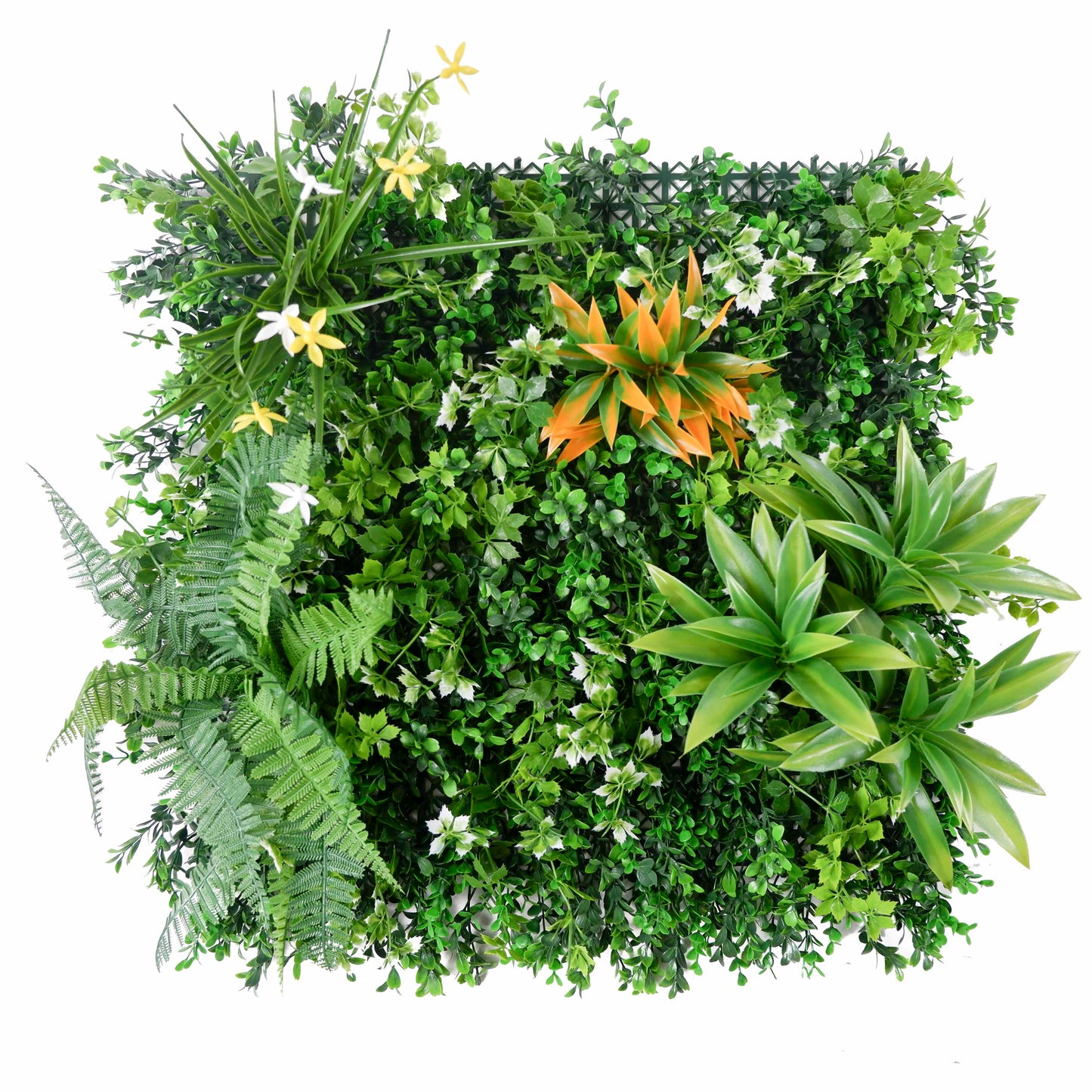 Star Bloom Artificial Green Wall Panel – Fern and White Flower Accents