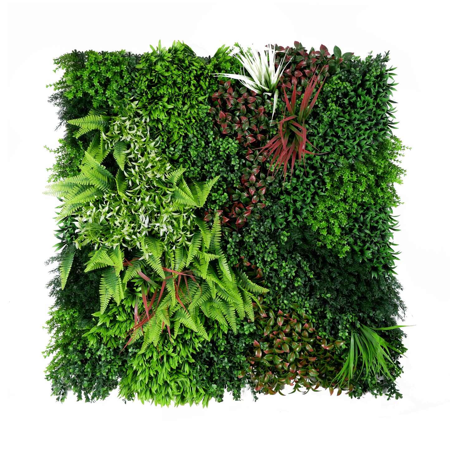 Serene Vista Artificial Green Wall Panel – Leaf & Red Accent Design