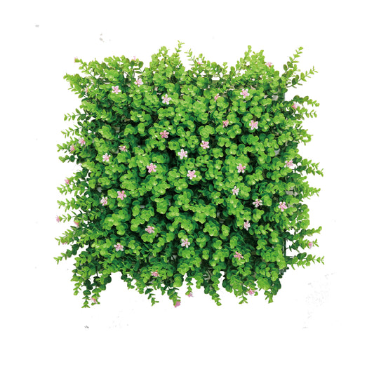 Meadow Charm Artificial Green Wall Panel – Bright Green Leaves with Tiny Purple Flowers