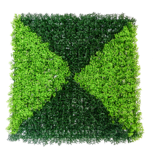 Twin Tone Geometric Green Wall Panel – X-Shaped Contrast in Light and Dark Greens