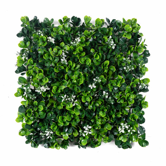 Boxwood Bloom Artificial Green Wall Panel – Dual Green with White Blossoms