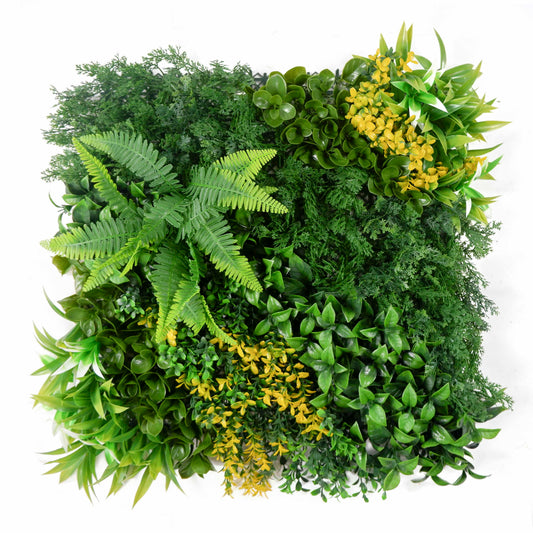 Forest Charm Artificial Green Wall Panel – Fern and Yellow Sprigs