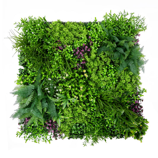 Early Bloom Artificial Green Wall Panel – Fern and Violet Accent
