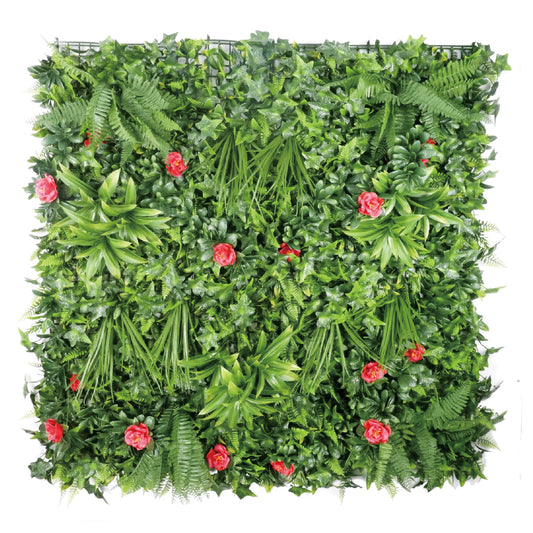 Rosy Bloom Artificial Green Wall Panel – Fern & Rose Accent