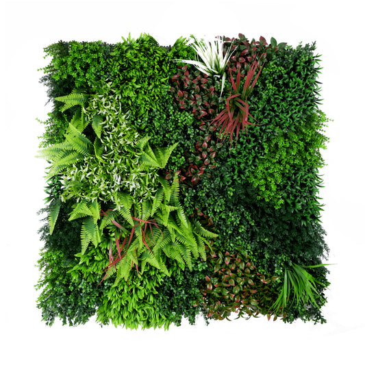 Serene Vista Artificial Green Wall Panel – Leaf & Red Accent Design