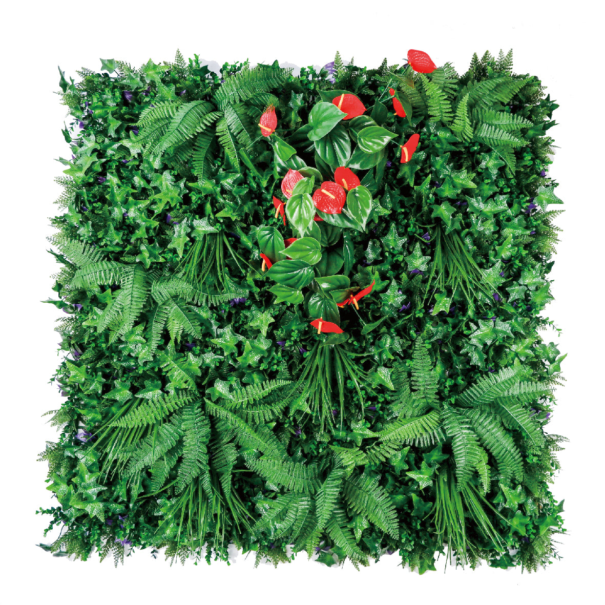 Anthurium Charm Artificial Green Wall Panel – Ferns and Red Petals
