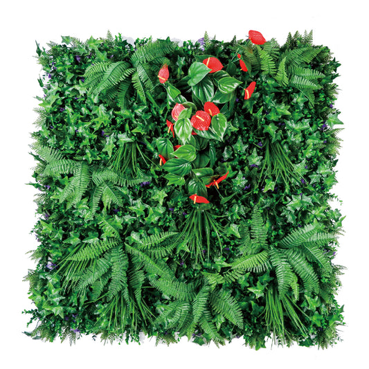 Anthurium Charm Artificial Green Wall Panel – Ferns and Red Petals