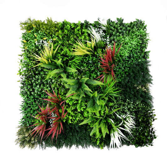Forest Smile Artificial Green Wall Panel – Mixed Leaf & Colour Accent